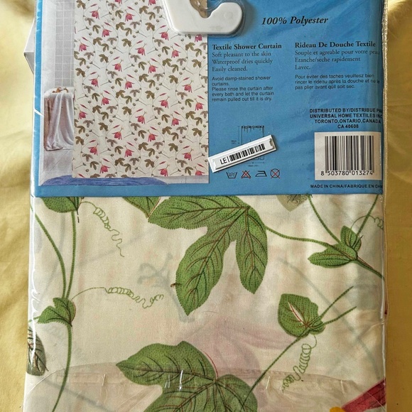 SHOWER CURTAIN, 72 X 72 INCHES, FLORAL FABRIC, WATERPROOF, WITH HOOKS, 100% POLY - Picture 2 of 3